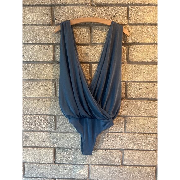Plunging Blue Wrap Bodysuit By Intimately Free People Small Size Soft Stretchy - Picture 1 of 7